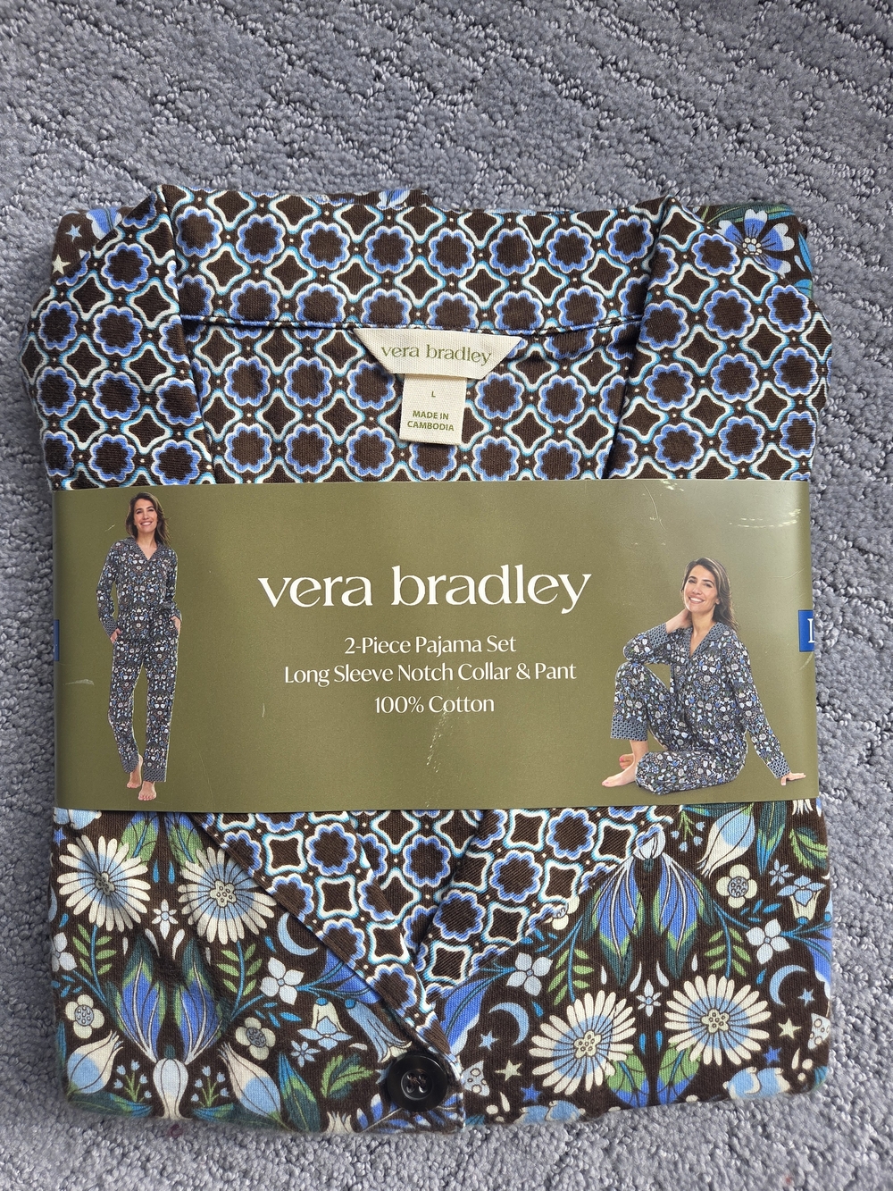 Vera Bradley Women's Brown/Blue Floral 2-Piece Pajama Set